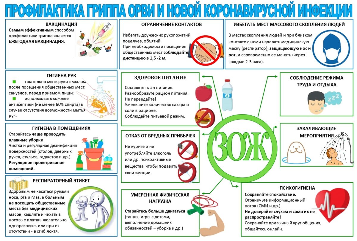 Памятка о мерах профилактики гриппа, ОРВИ и новой коронавирусной инфекции (COVID-19).